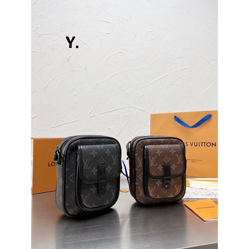 Saco Original Para Mulher 1 : 1 Embalagem Completa Christopher Series Homens Couro 2 Cores 18cm Mini Sling Bag Venda A Quente