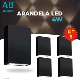 Kit 5 Arandela LED 4W Slim 2 Focos de Vidro + Luz Embutida - Modelo Europeu Moderno Interno e Externo Paredes e Muros