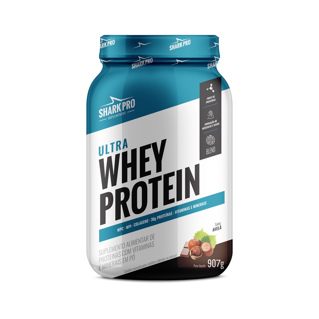Ultra Whey Protein Sabor Chocolate Com Avela 907g Shark Pro