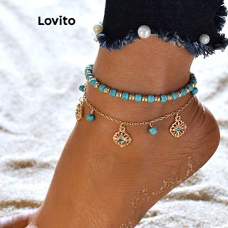 Lovito Tornozeleira Bohemia Casual Com Contas Florais 2 Peças Para Mulheres LCS05197
