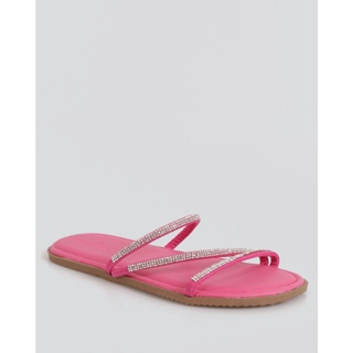 Sandália Feminina Rasteira Tiras de Strass Rosa