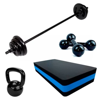 Kit Treino Pump + 10kg Anilhas + Step + Kettlebell + Halter