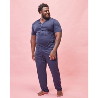 Pijama Masculino Plus Size Liso Azul Marinho