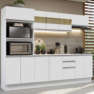 Armário de Cozinha Completa 100% MDF 250cm Branco Smart Madesa 01 em Oferta na Shopee