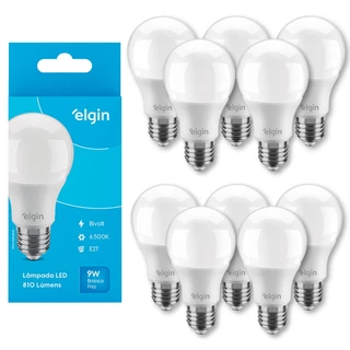 Kit 10 Lâmpadas Led Branca Fria E27 Bivolt Bulbo A60 9w 6500k Soquete Luz Elgin