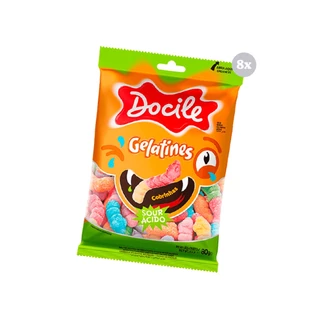 Kit com 8 Pct Gelat Bala Gummies Cobrinha Citrica Docile