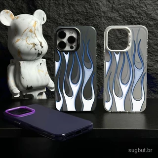 Nova personalidade elegante azul e branco chama prata prata estojo rígido para iPhone 15promax 15pro 15 14 13 12 11 pro max xr xs max 7 8 plus 14promax 13promax 11promax capa de proteção contra queda