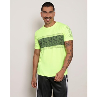 Camiseta Masculina Manga Curta Esporte Fitness Estampada Neon Amarela