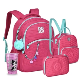 Kit Mochila Estojo Lancheira Copo Rb Bolso Antifurto Oficial Feminina Adolescente Meninas Lancamento Rebecca Bonbon Clio
