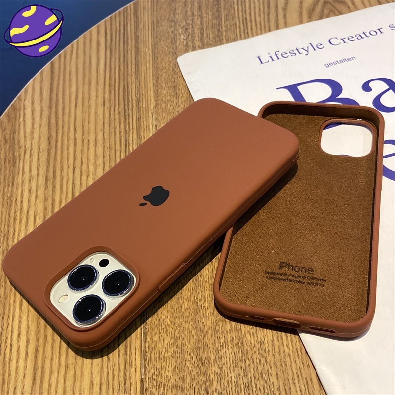 [Spot] Capa De Silicone Completa Cor Marrom Compatível Com IPhone 11 12 13 14 Pro X XR XS Max 7 8 Plus Flocking Soft Phone Case