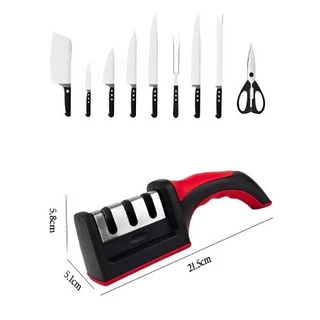 Amolador Afiador De Facas Em Aço Inox Base Emborrachada Profissional Com 3 Afiadores Cores em Oferta na Shopee