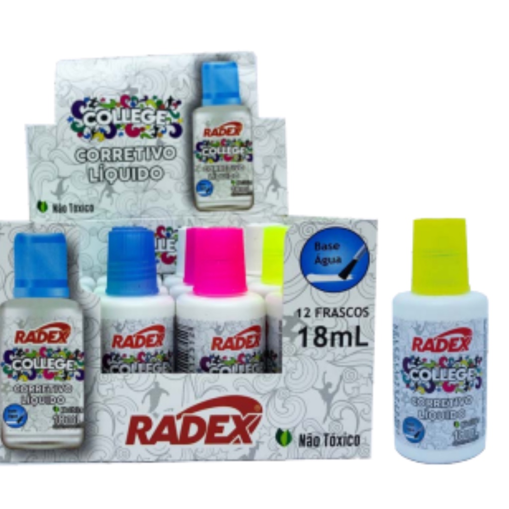 Corretivo Líquido Branco Radex College 18ml Papelaria Material Escolar ...