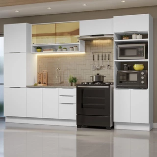 Armário de Cozinha Completa 330cm Branco Stella Madesa 03 em Oferta na Shopee