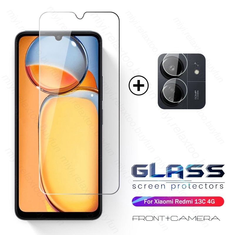 2 Em1 Para Xiaomi Redmi 13C 12C 10C A1 A2 + 4G HD Vidro Temperado Caixa Protetora De Tela De Da Câmera