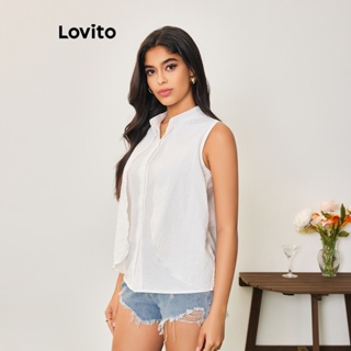 Lovito Casual Blusa Feminina Lisa Falsa 2 em 2 com Botão LBA05119 (Branco)