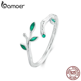 Bamoer 925 Sterling Sliver Ring Leaf Design Abertura Do Anel Jóias De Moda Presentes Para Mulheres