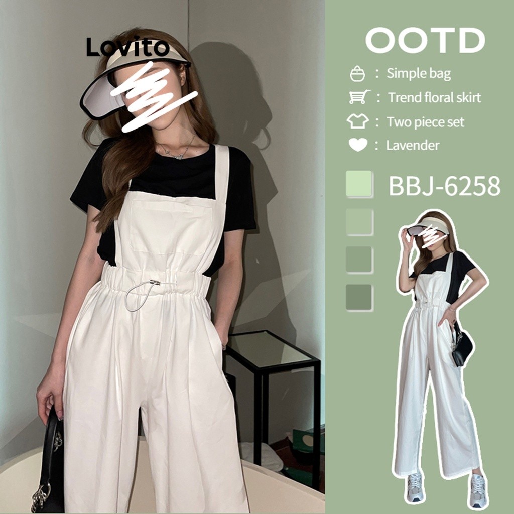 Lovito Casual Jardineira Feminina Lisa com Cordão LNE29277 (Branco)