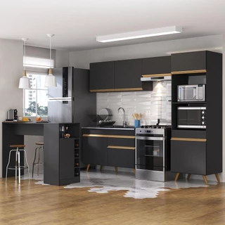 Armário de Cozinha Multimóveis com Bancada/Mesa Gourmet Veneza MP2174