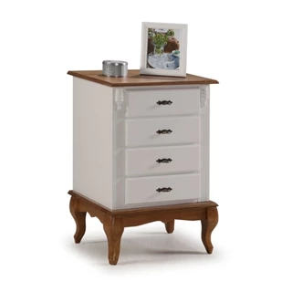 Mesa de Cabeceira 4 Gavetas Pés Luiz XV 60404 Linz Móveis - Off White/Imbuia Glazer