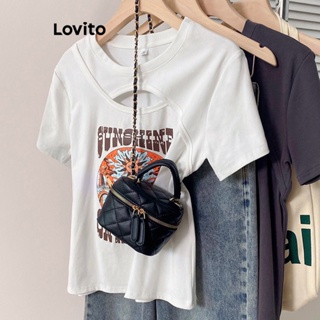 Lovito Camiseta Feminina Casual Com Recorte Geométrico LNE41219