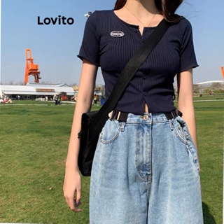 Lovito Camiseta Feminina Casual Com Botões Lisos Na Frente LNE41313