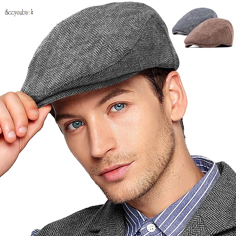 Bonés Newsboy Vintage Homens Boinas Chapéu Clássico De Boina De Algodão Plano Espinha De Peixe