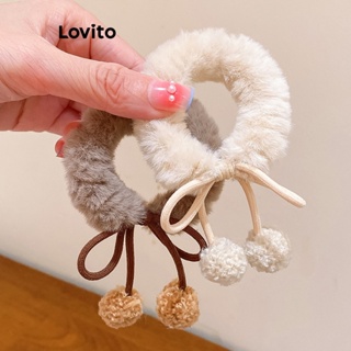 Lovito Preppy Plain Pom Bow Plush Pendant Ins Cherry Laços De Cabelo Para Mulheres LFA11498