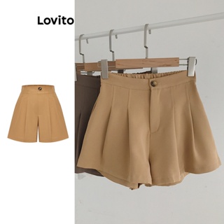 Lovito Shorts Lindos Com Bolso Com Botão Liso Para Mulheres L73AD044