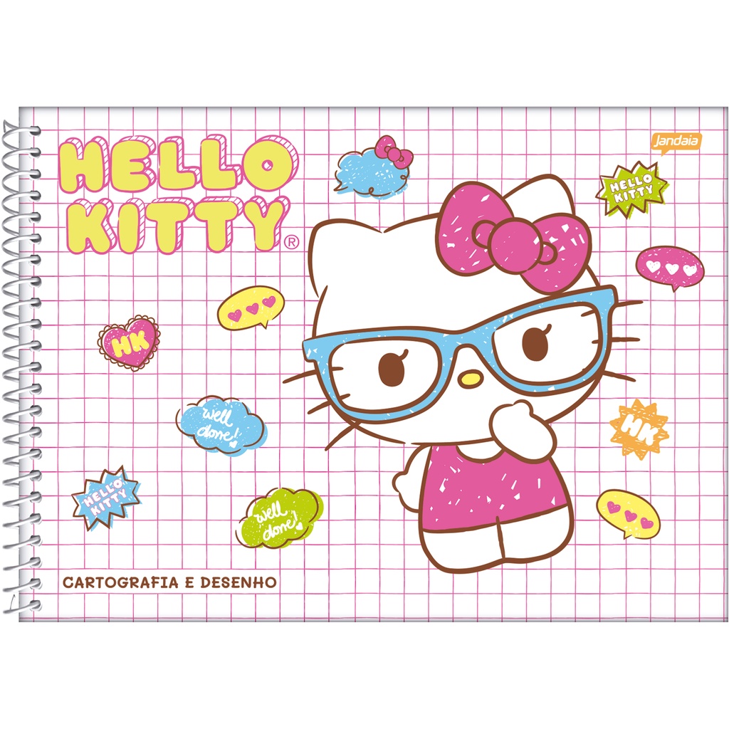 Caderno De Desenho E Cartografia Hello Kitty Capa Dura 80 Folhas Jandaia |  Shopee Brasil