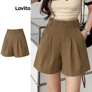 Lovito Shorts Casuais Com Bolso Liso E Botão Com Zíper Para Mulheres LNE44039