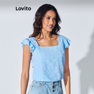 Lovito Blusa Casual Simples Com Babados Para Mulheres LBL07167
