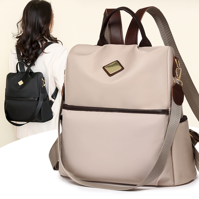 Mochila Anti-Roubo Feminina De Nylon De Cor Contraste Portátil De Dupla Utilização Para O Exterior