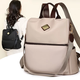 Mochila Anti-Roubo Feminina De Nylon De Cor Contraste Portátil De Dupla Utilização Para O Exterior