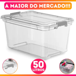 Caixa Organizadora Transparente C/ Trava Multiuso 50 Litros