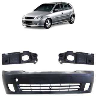 Kit Parachoque Dianteiro Corsa 2003 2004 2005 2006 2007 Suporte Guia Com Furo Milha Preto Liso