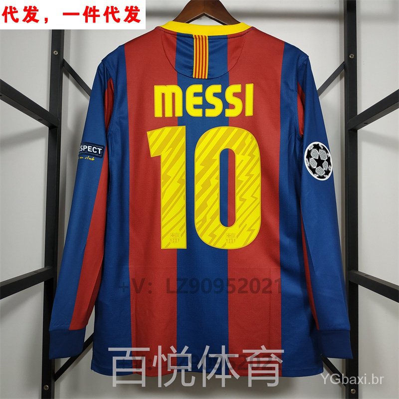 Manga longa retro 1011 Barcelona casa camisa campeonato No. 10 Messi No. 8 innee No. 6 Harvey Thai versão Harvey Thai Jersey Futebol Jersey equipe número de impressão personalizada