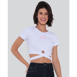 Blusa Cropped Feminina Canelada Barbie Branca