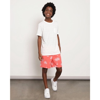 Bermuda Juvenil Viscose Estampada Com Elástico Laranja