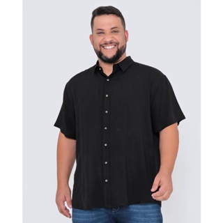 Camisa Masculina Plus Size Manga Curta Lisa Preta
