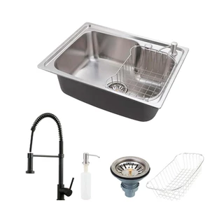 Cuba para Cozinha Aço Inox com Acessórios Matis e Torneira Monocomando Envira Pingoo - Preto em Oferta na Shopee