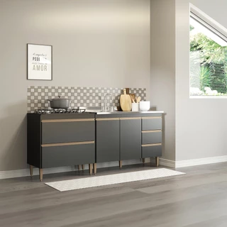 Kit Balcão de Cozinha Modulada para Kitnet MDP Preto