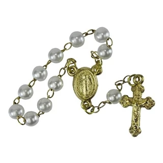 30 Mini Terços Brancos com Dourado para Batizado