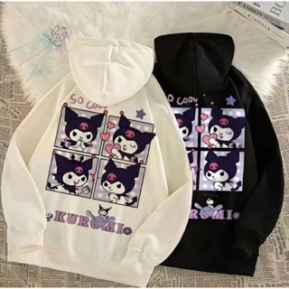 【 Polyester 】 Cartoon Kuromi Capuz Impresso Feminino Casual Solto Versátil Primavera E Camisola De Manga Longa De Outono