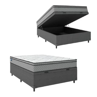 Cama Box Baú Casal Colchão Molas Ensacadas Mirage 138x188x65cm Cinza/Branco Umaflex - Suporta até 12