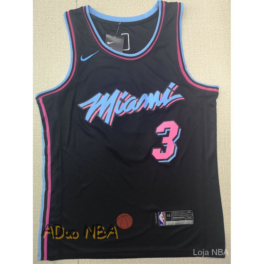 Camiseta de Basquete Miami Heat masculina #3 Dwyane Wade preto nba jersey DE Basquete