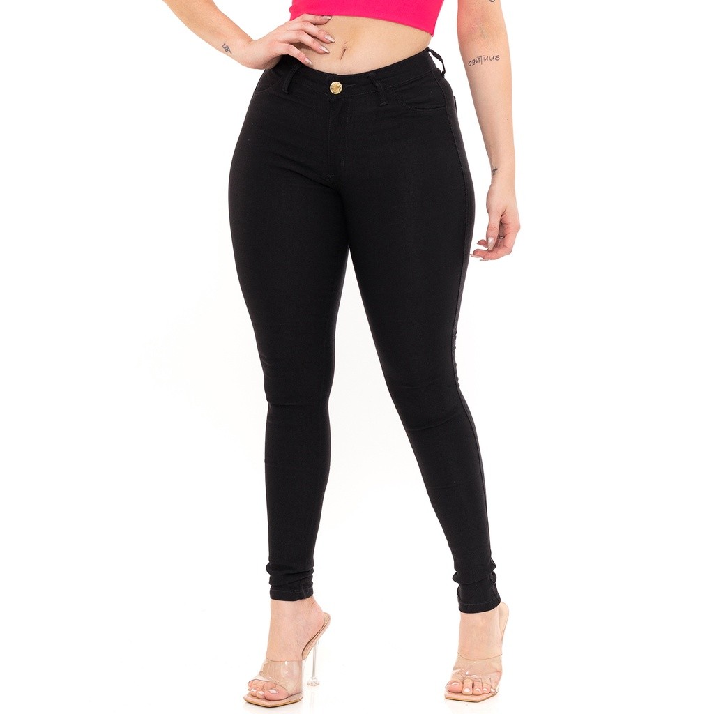 Calça Feminina Super Skinny Bengaline Elastano Premium Cintura Alta Levanta Bum Bum