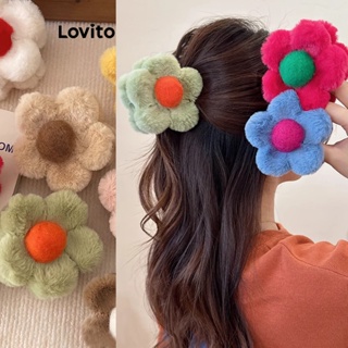 Lovito Bonito Dos Desenhos Animados Padrão Flores De Pele Sintética Mirador Ventos Tridimensional Flor Cor Confronto Clipes De Cabelo Peludos Para Mulher LFA10107