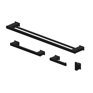 Kit Banheiro Acessórios Slim Toalheiro 70cm Duplo Preto Fosco 4pçs