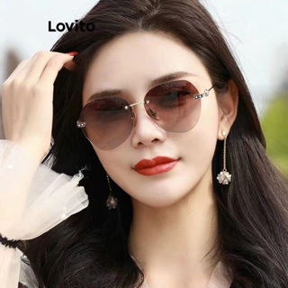 Lovito Óculos De Sol De Armação Grande Gradiente De Proteção Uv Casual Simples Com Strass Para Mulheres LCS05010