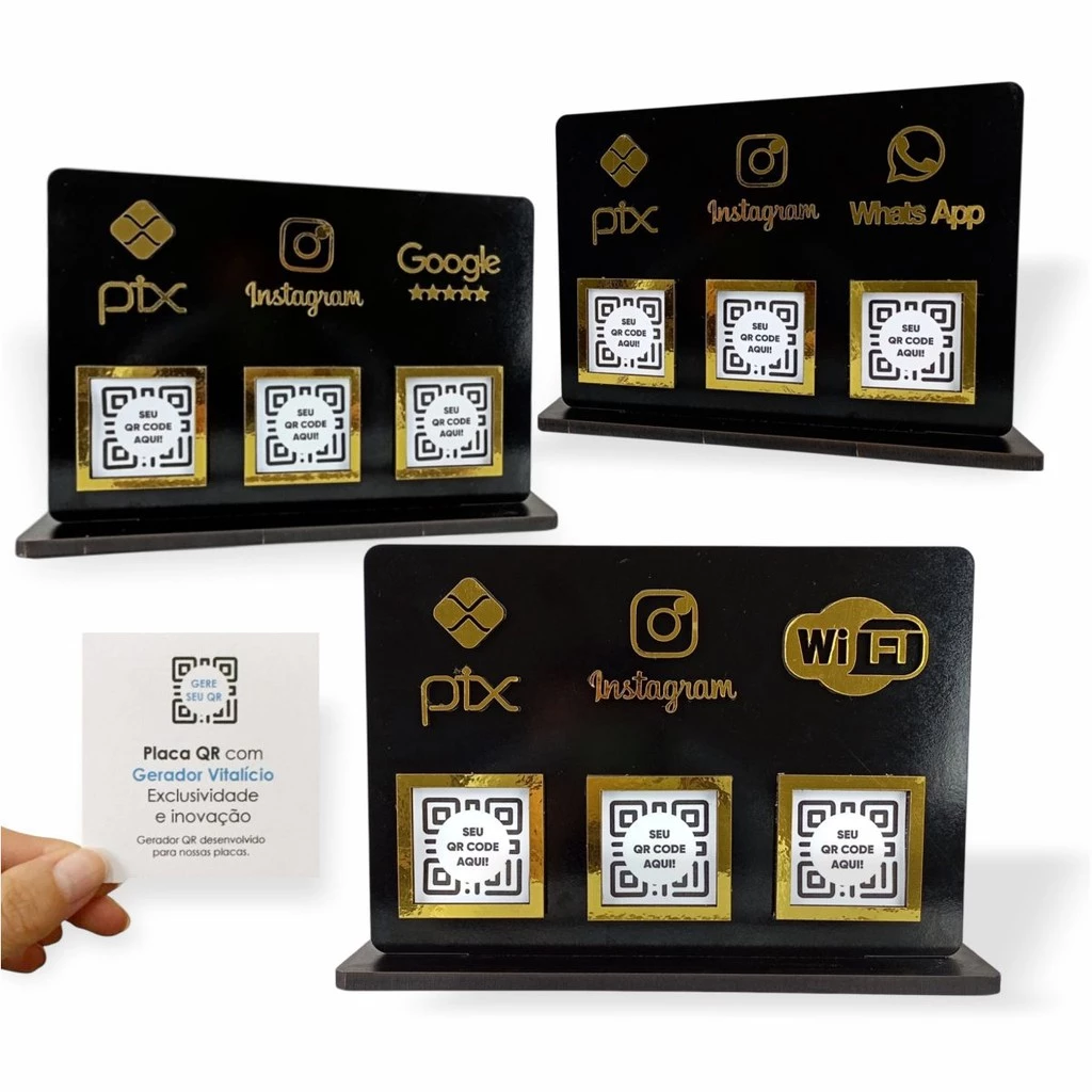 Display Placa 3 Em 1 Whatsapp Pix Instagram Qr Code Preto